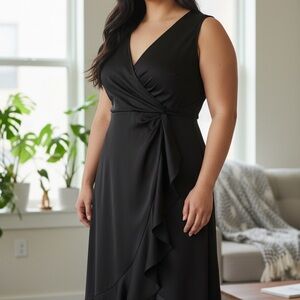 Elegant Black Wrap Midi Dress